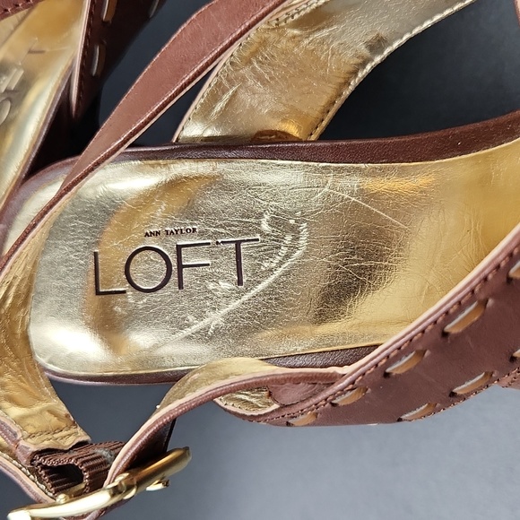 Loft Brown Leather Platform Heels Strappy Sandals Size 6 Espadrille Rope Detail - Picture 10 of 15